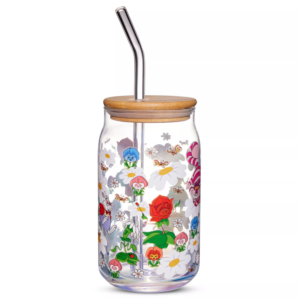 Alice in Wonderland Glass Cup with Straw - 16 oz.