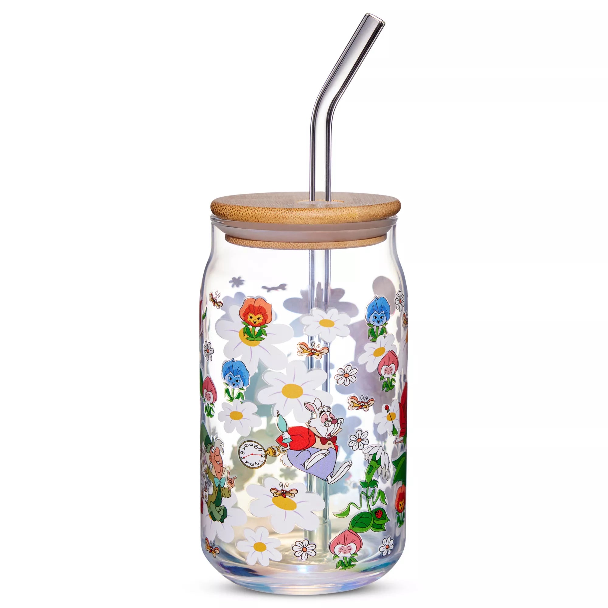 Alice in Wonderland Glass Cup with Straw - 16 oz.