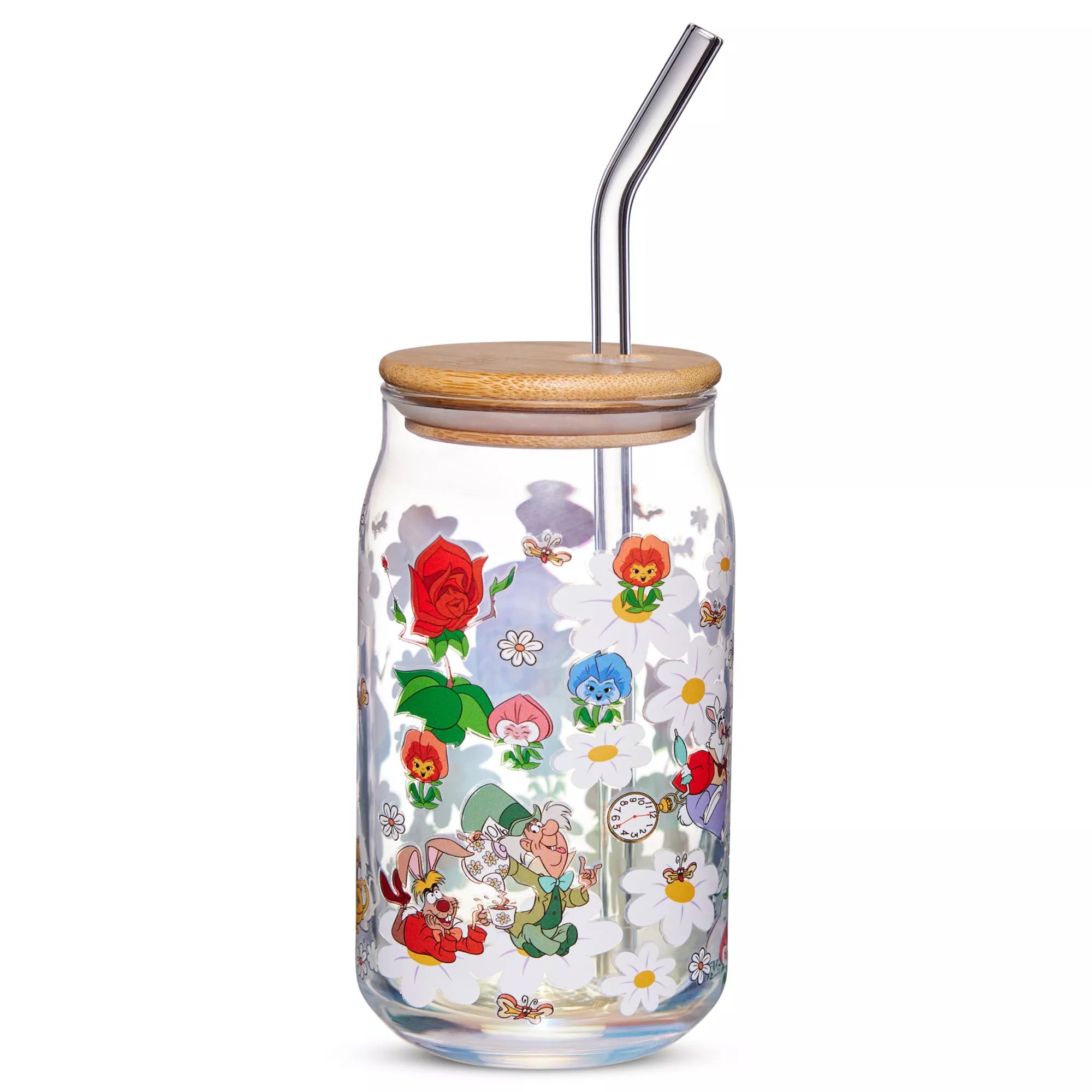 Alice in Wonderland Glass Cup with Straw - 16 oz.