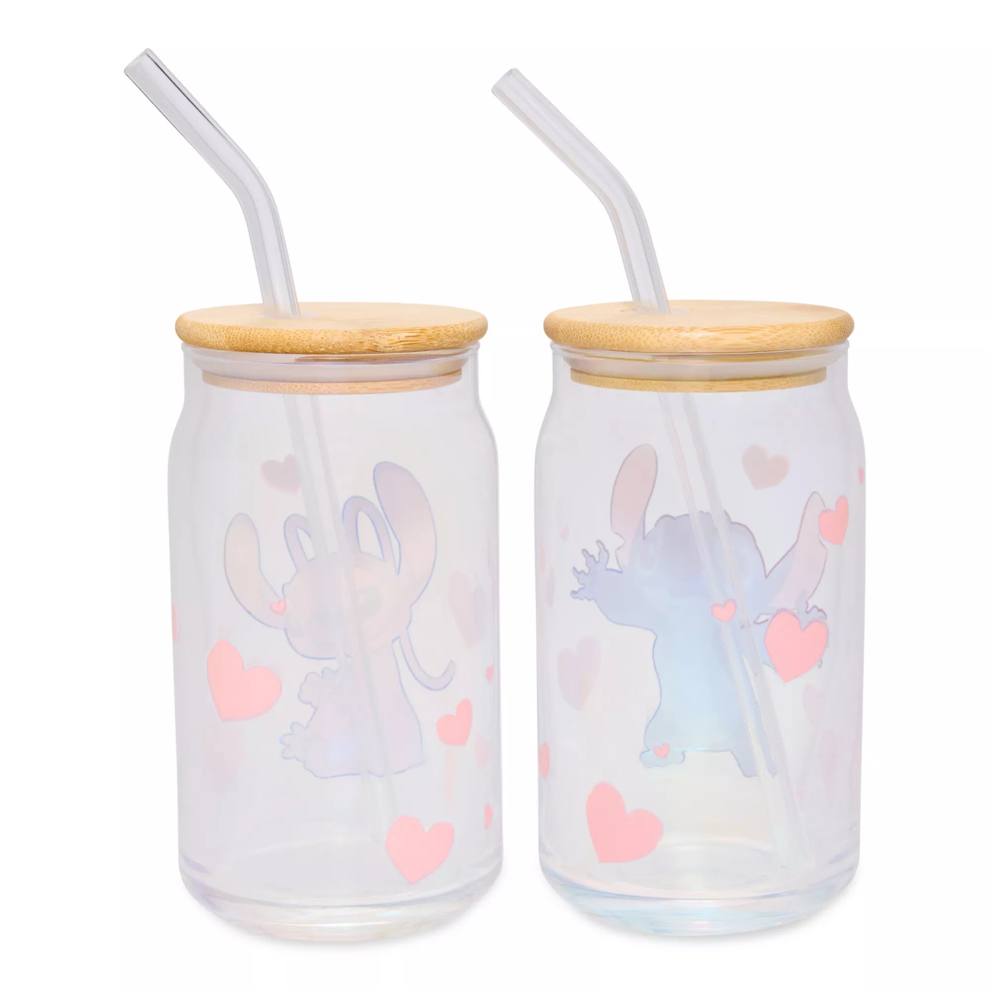 Stitch and Angel Glass Cup with Straw Set 16 oz. - Lilo & Stitch