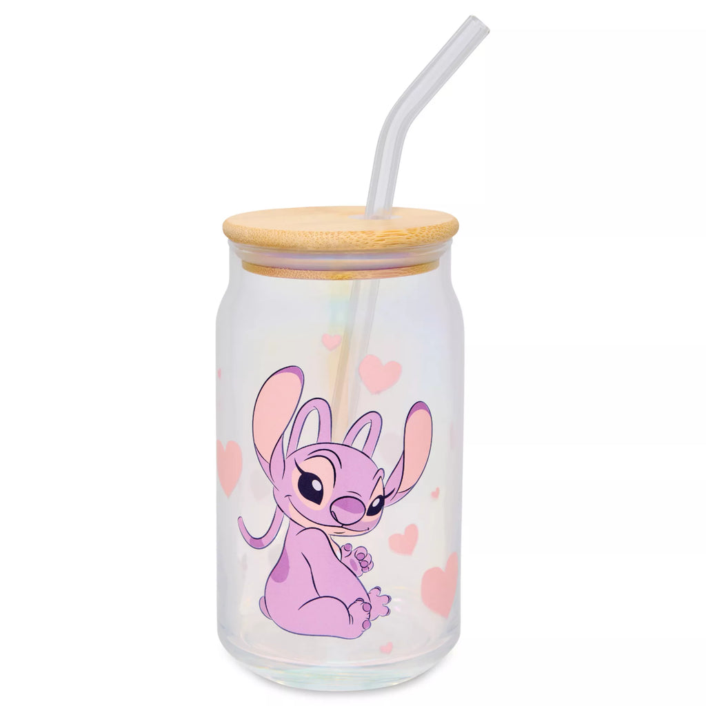Stitch and Angel Glass Cup with Straw Set 16 oz. - Lilo & Stitch