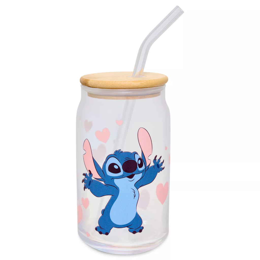 Stitch and Angel Glass Cup with Straw Set 16 oz. - Lilo & Stitch