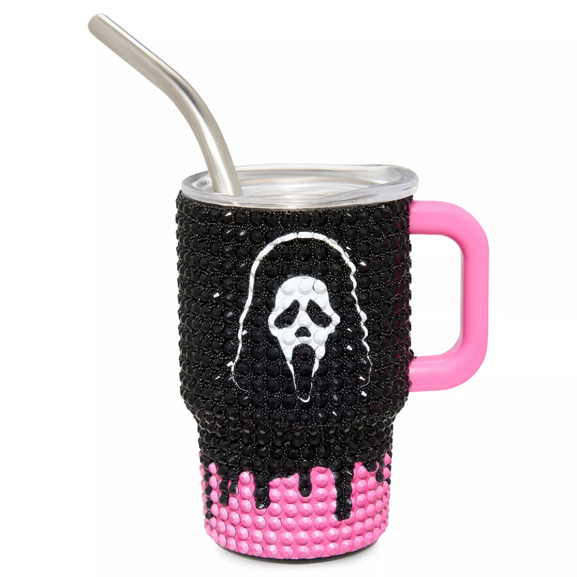 Ghost Face Rhinestone Mini Travel Tumbler with Straw - 3 oz.