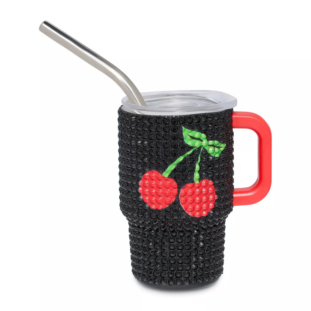 Cherry Rhinestone Mini Travel Tumbler with Straw - 3 oz.