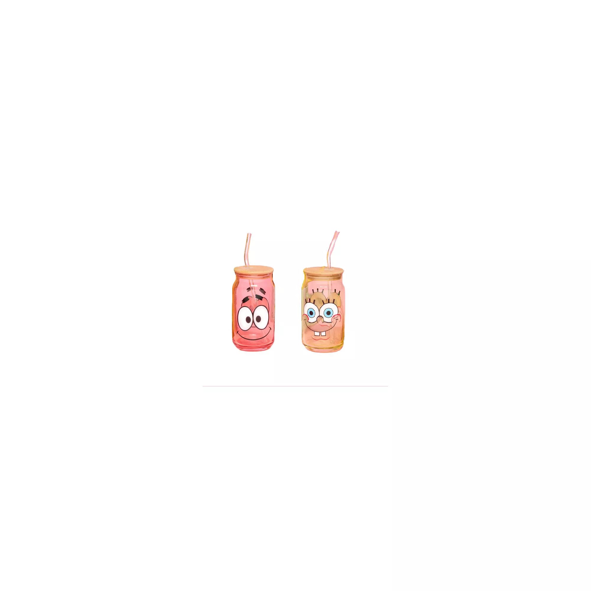 SpongeBob and Patrick Glass Cup with Straw Set 16 oz. - 2 Pack