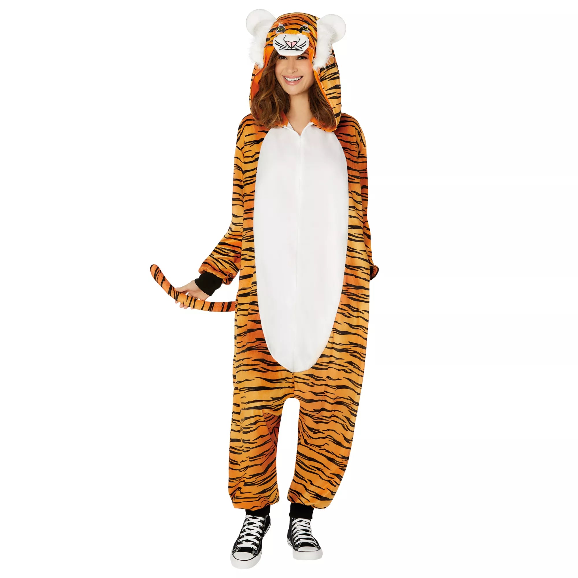 Adult Tiger Hooded Jumpsuit Costume