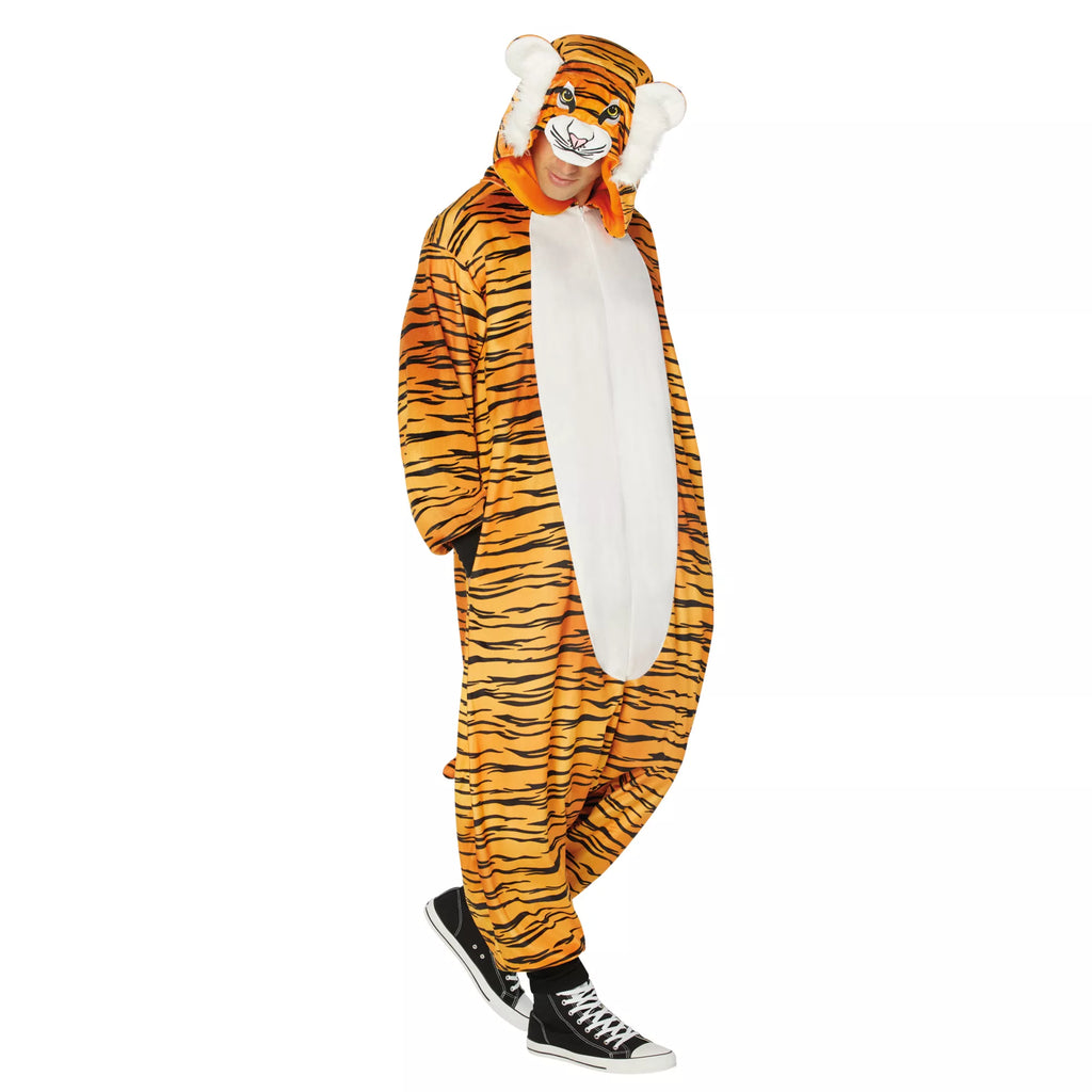 Adult Tiger Hooded Jumpsuit Costume
