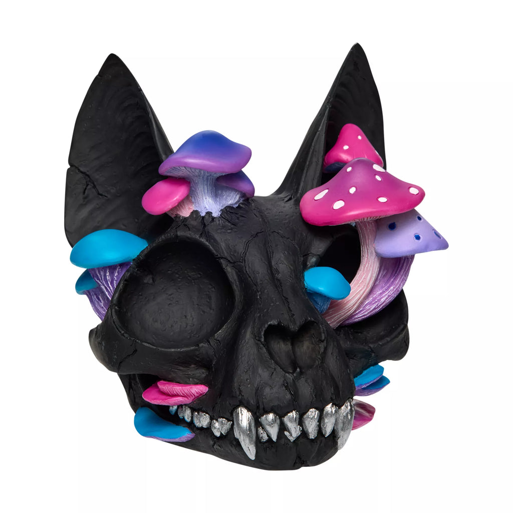 Black Cat Mushroom Skull Statue