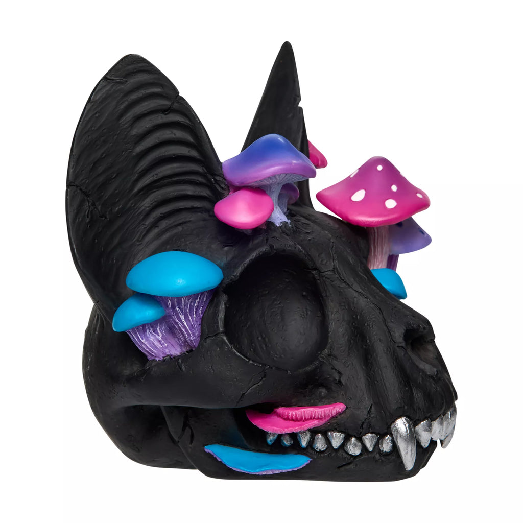 Black Cat Mushroom Skull Statue