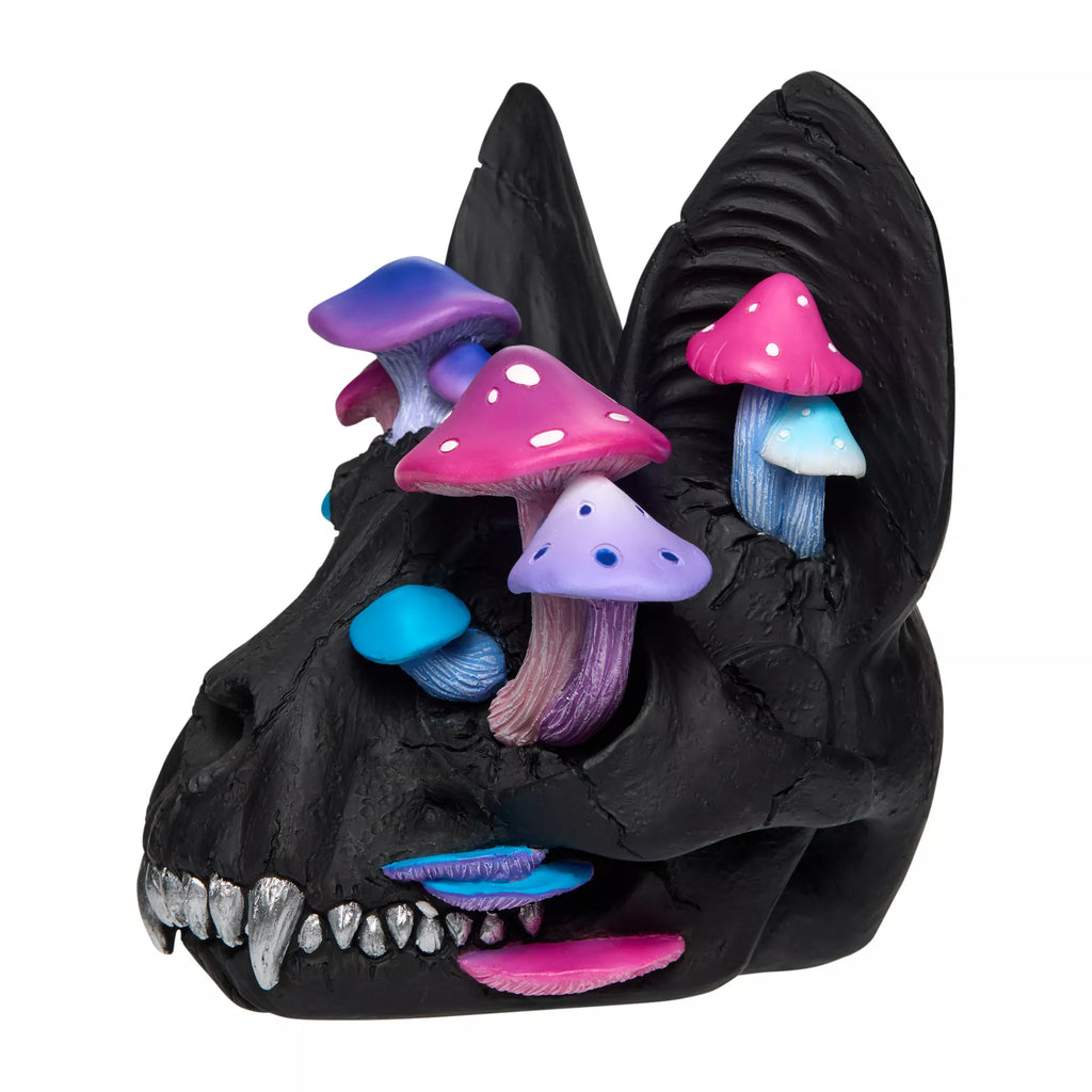 Black Cat Mushroom Skull Statue