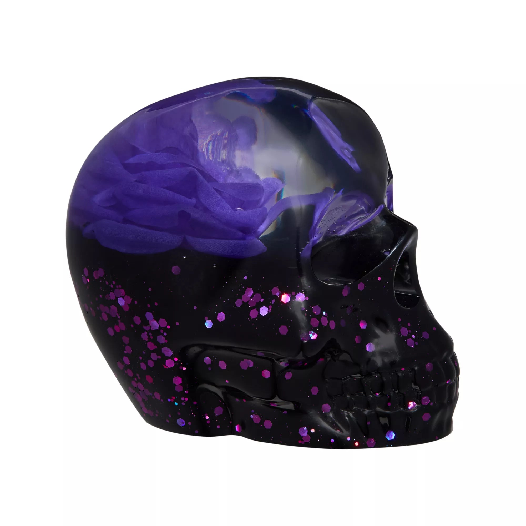 Purple Rose Glass Skull Statue