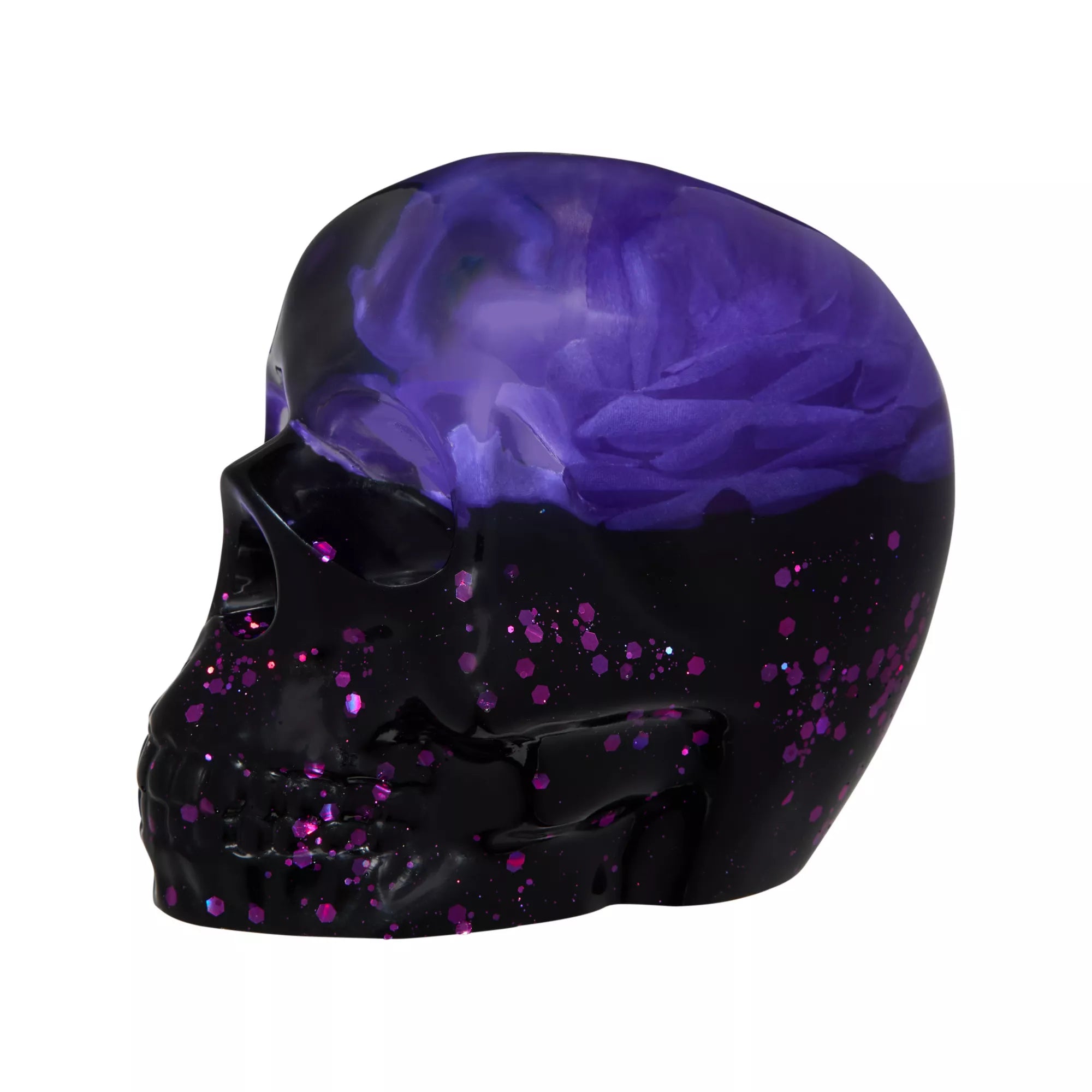 Purple Rose Glass Skull Statue