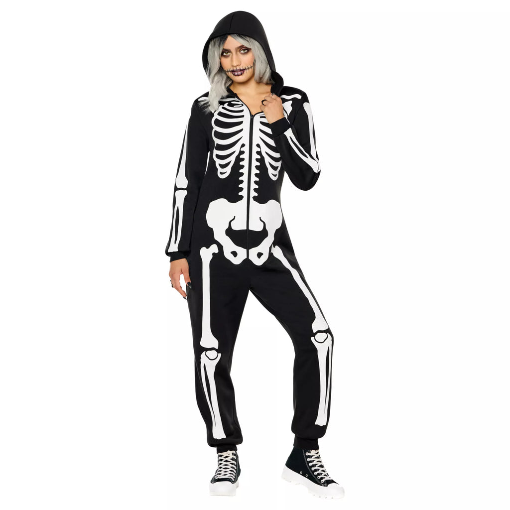 Adult Skeleton Hooded Jumpsuit Costume