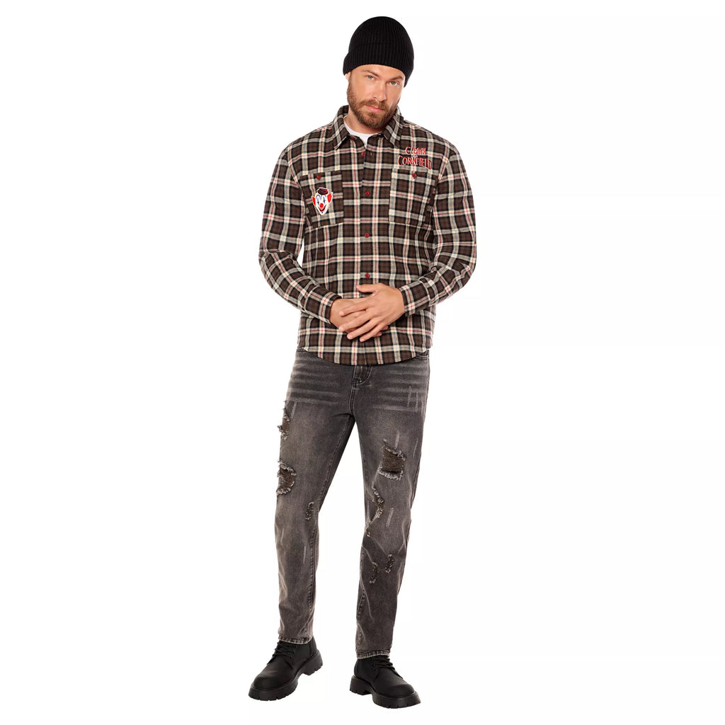 Adult Clown in a Cornfield Flannel Shirt