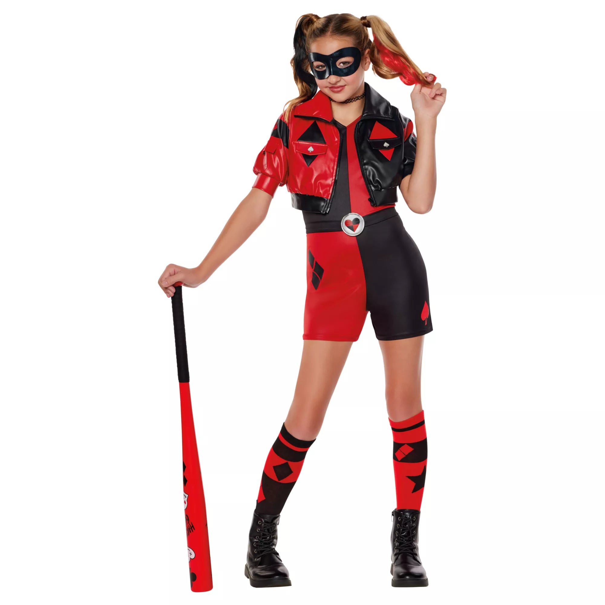 Kids Harley Quinn Black & Red Jumpsuit Costume - DC Villains