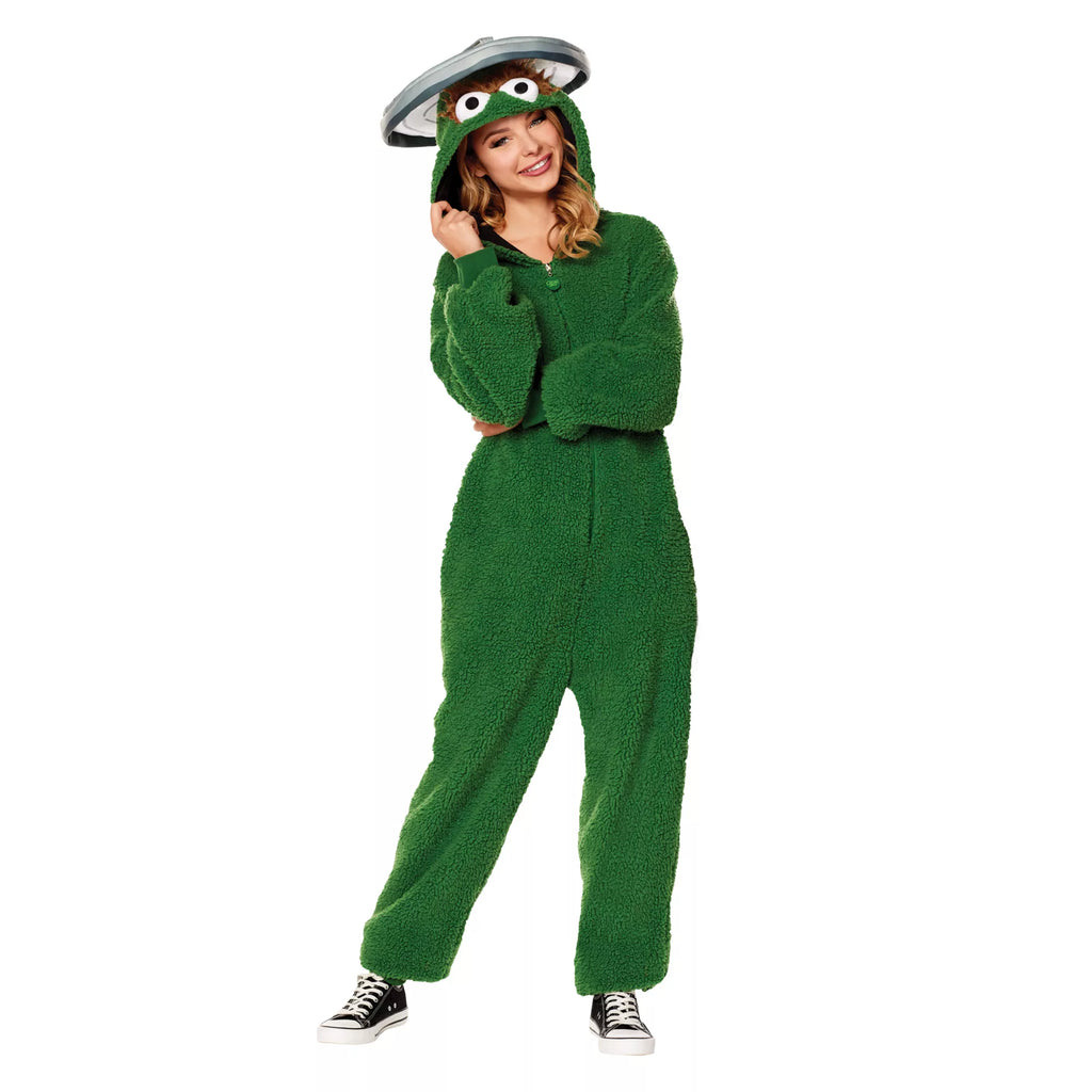 Adult Oscar the Grouch Jumpsuit Costume - Sesame Street
