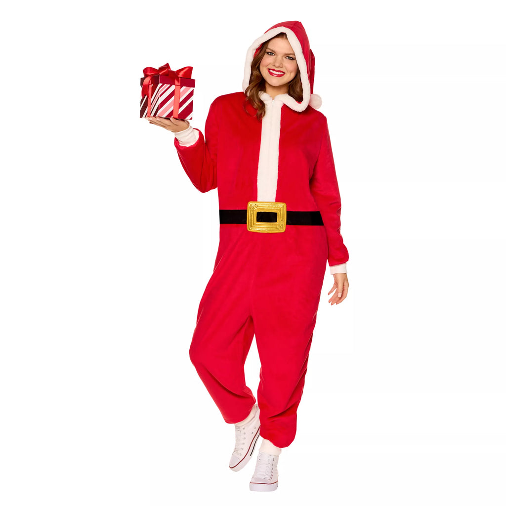 Adult Santa Hooded Jumpsuit Costume