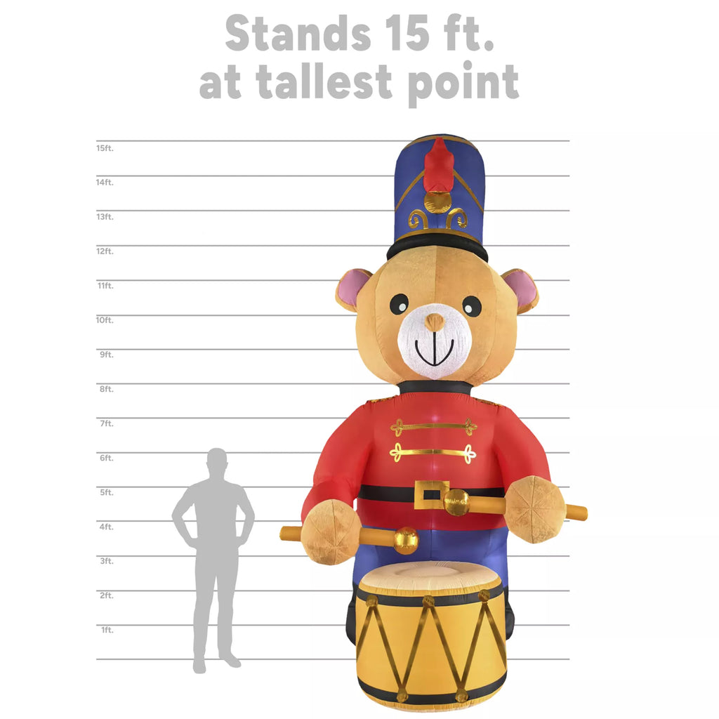 15 Ft Light-Up Drummer Bear Inflatable Decoration